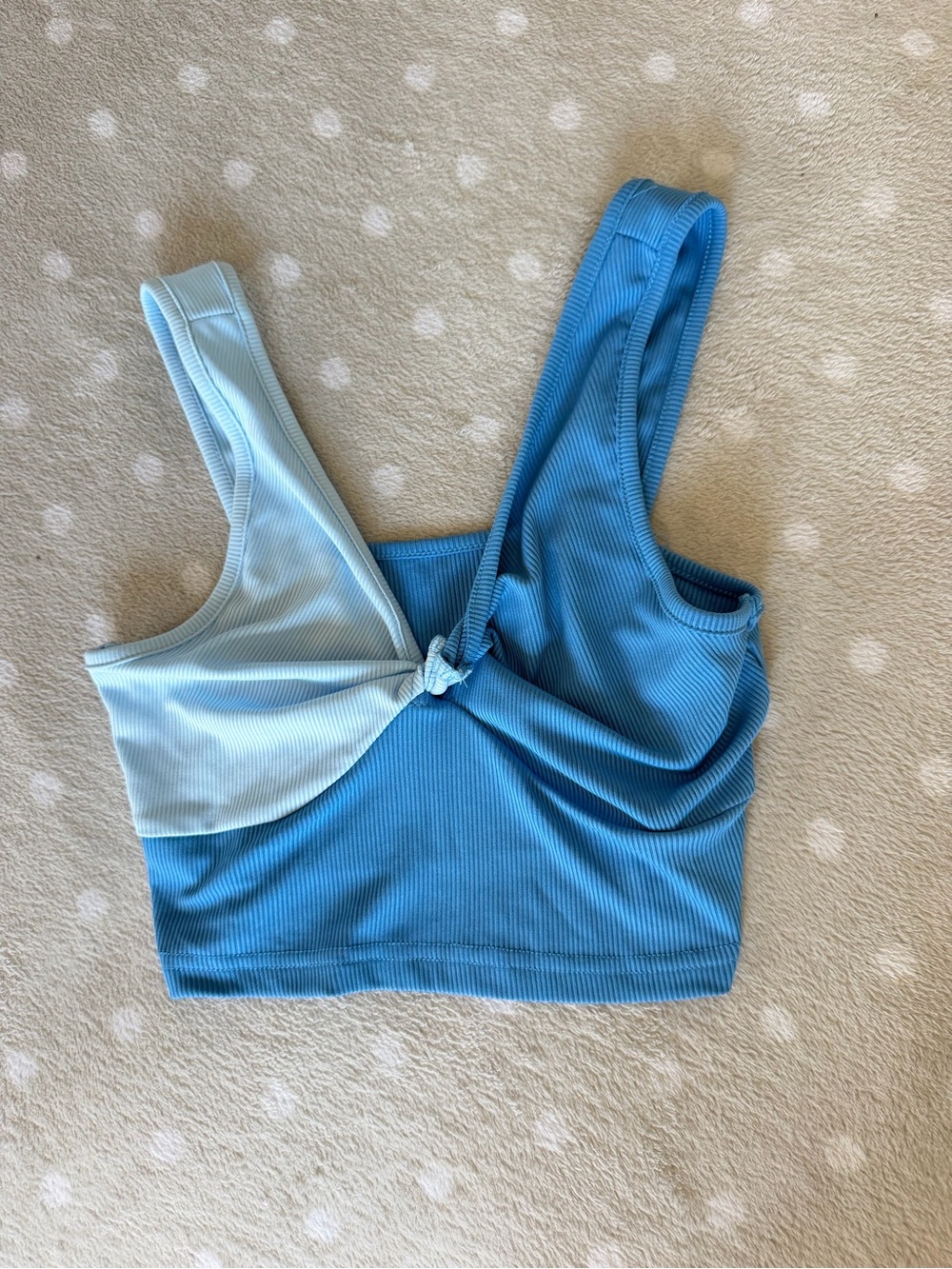 SHEIN Two-Tone Light Blue & Sky Blue Ribbed Knot Crop Tank